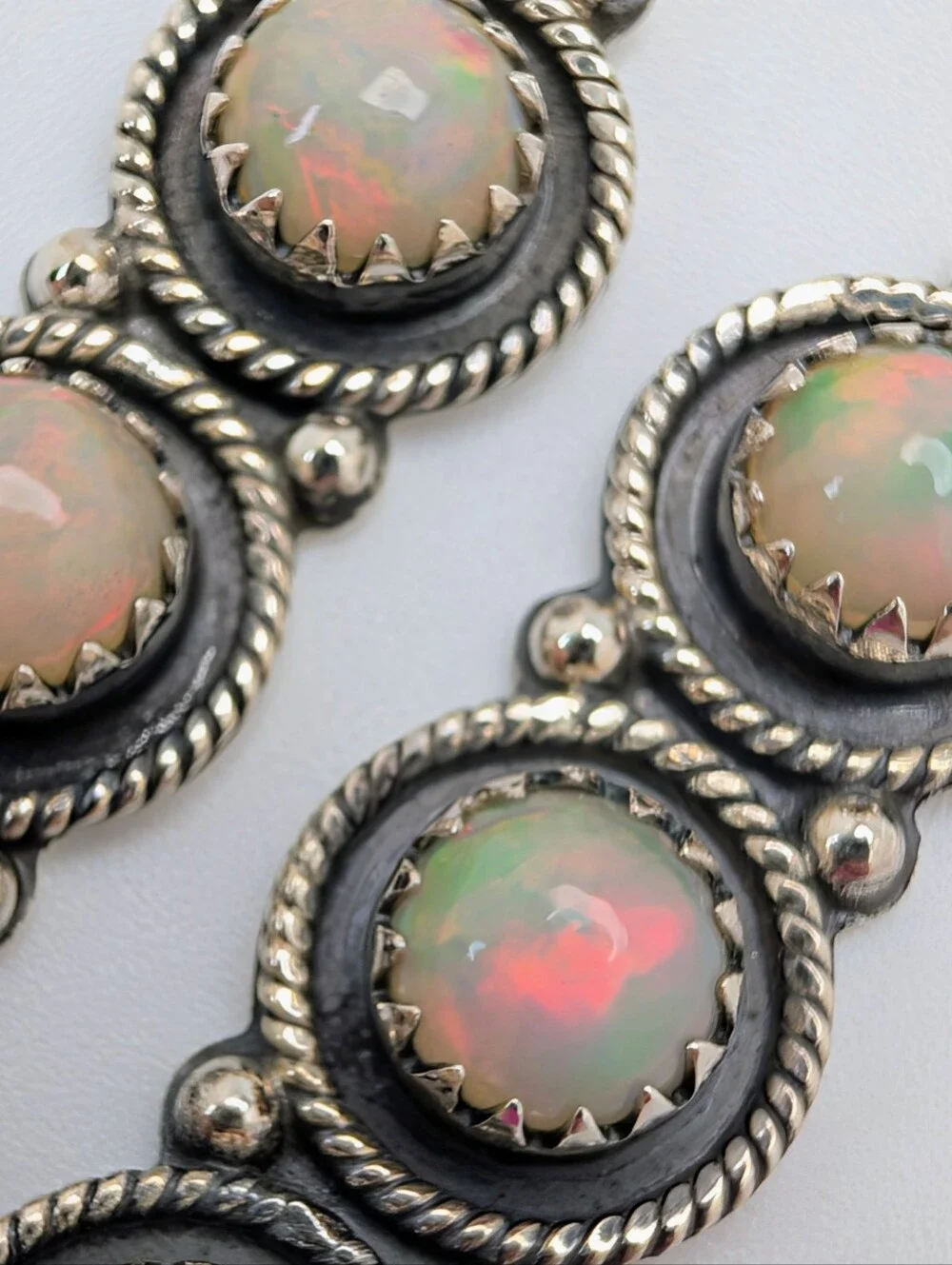 Ethiopian Opal S925 Sterling Silver Gemstone Dangle Statement Earrings